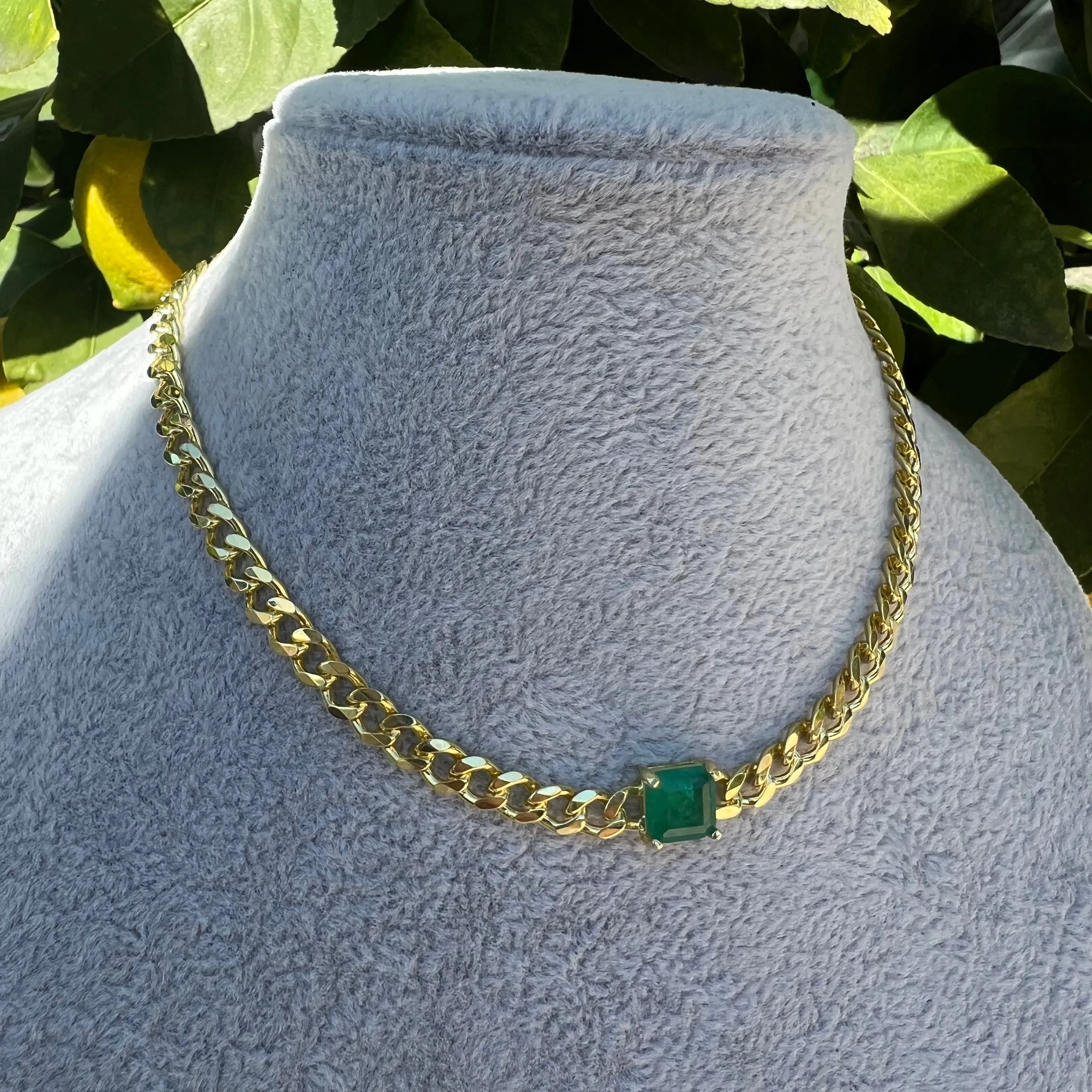 Silver gold plated curb link emerald choker