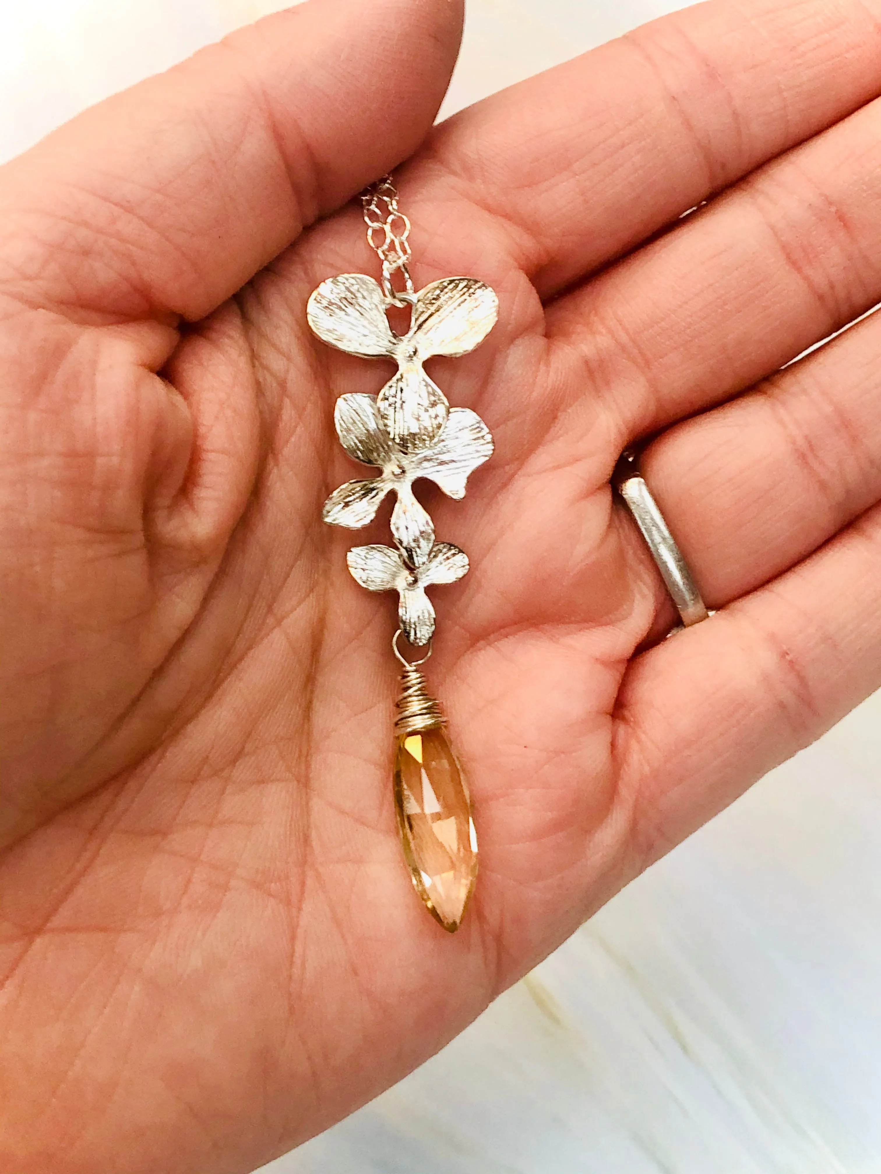 Silver Orchid Citrine necklace