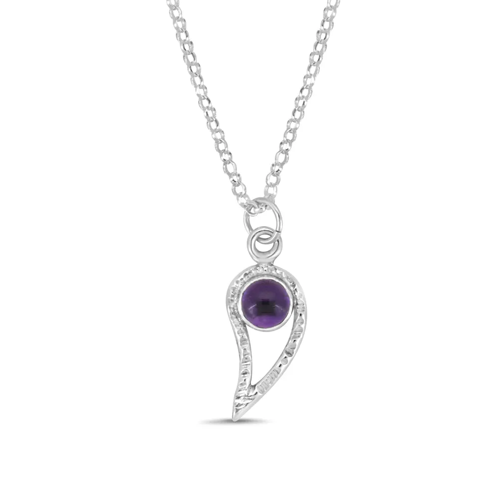 Silver Paisley and Amethyst Necklace