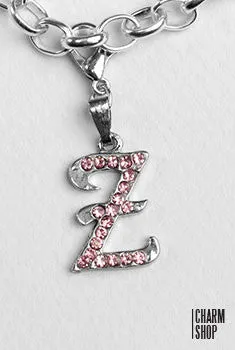 Silver Pink Italic Initial Z Dangle Charm