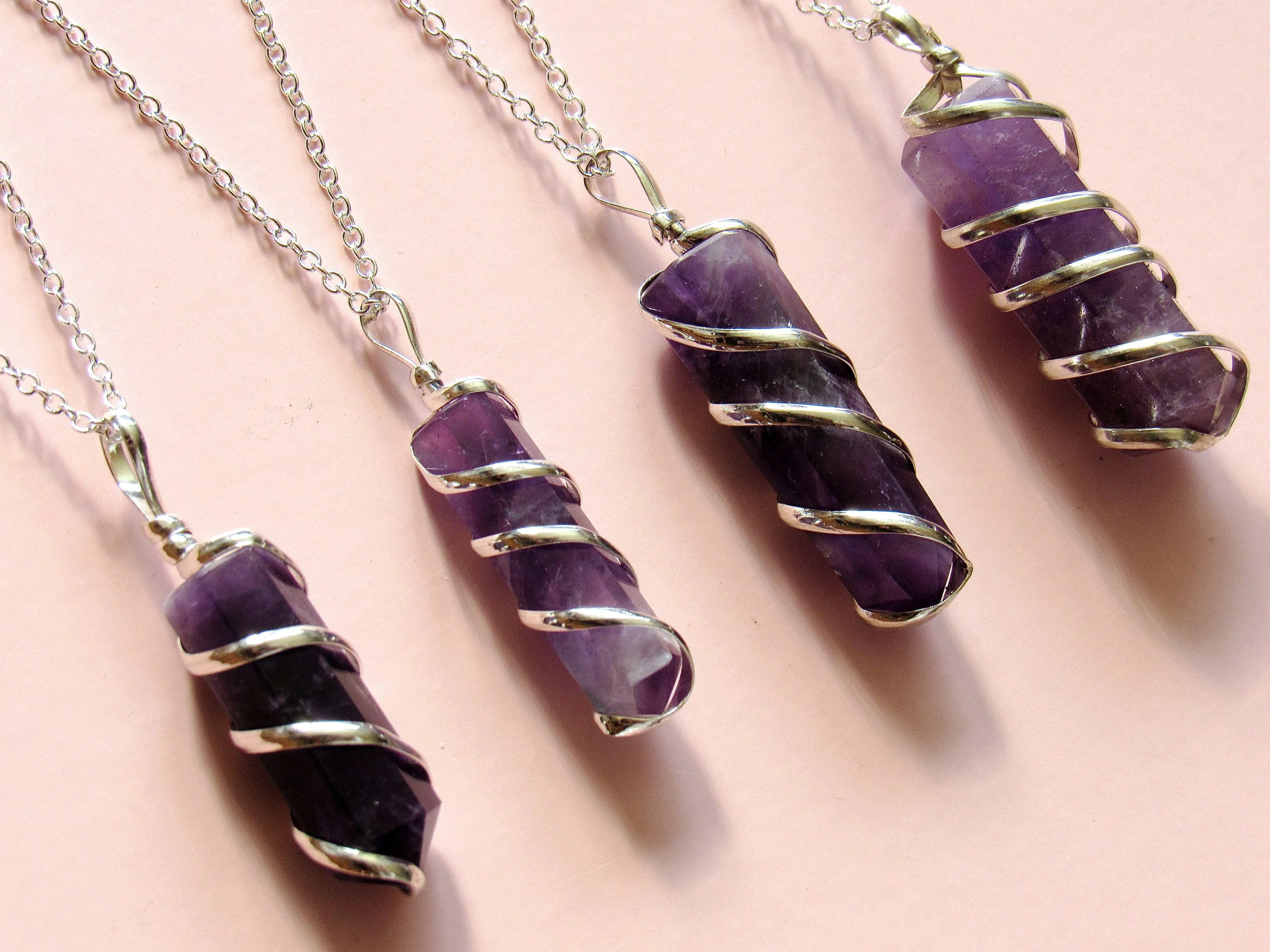 Silver Spun Amethyst Necklaces