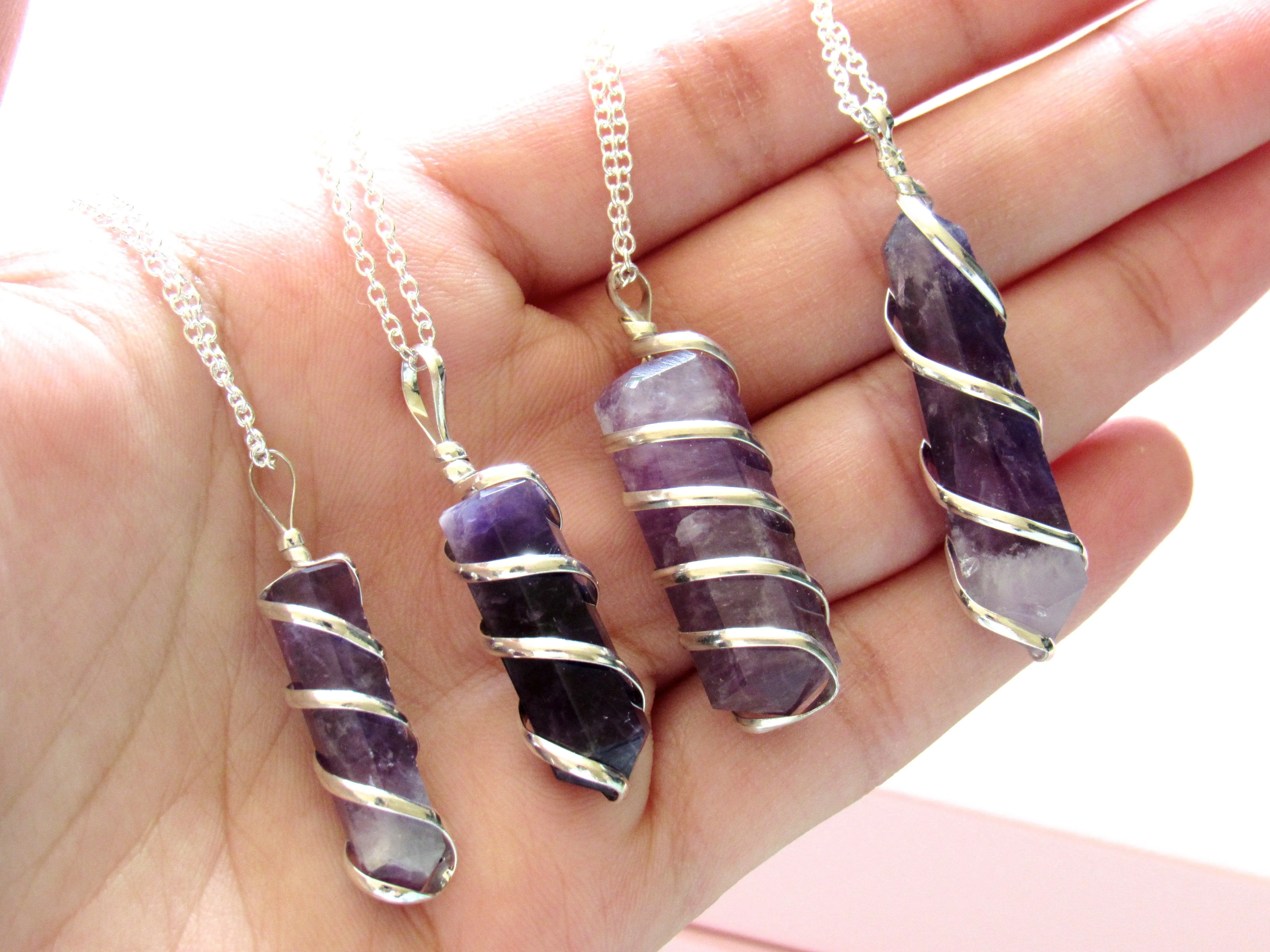 Silver Spun Amethyst Necklaces