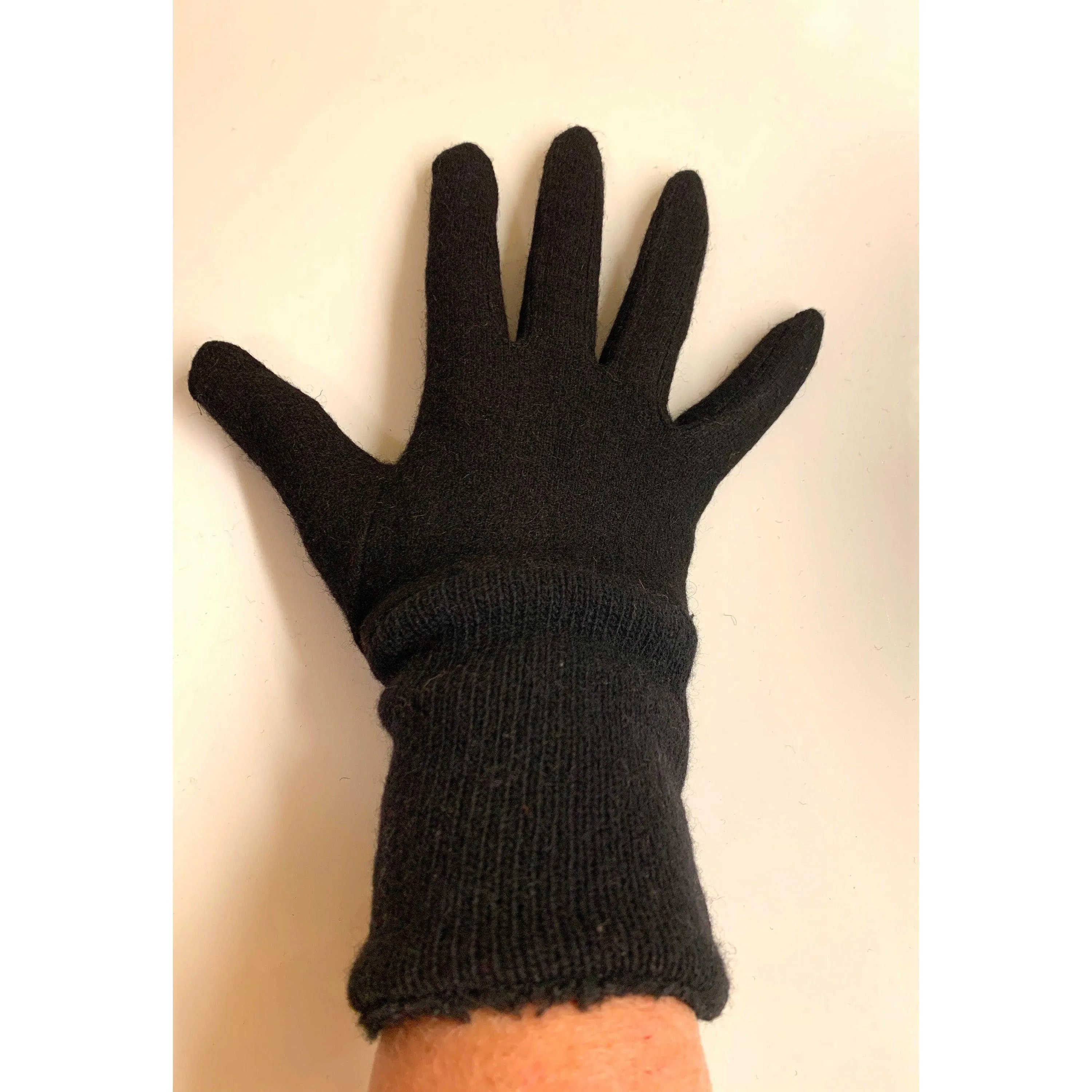 Solid Black full finger wool gloves. Toasty winter gloves stretch fit. Recycled sweater cuffs with cozy soft lining Free Shipping