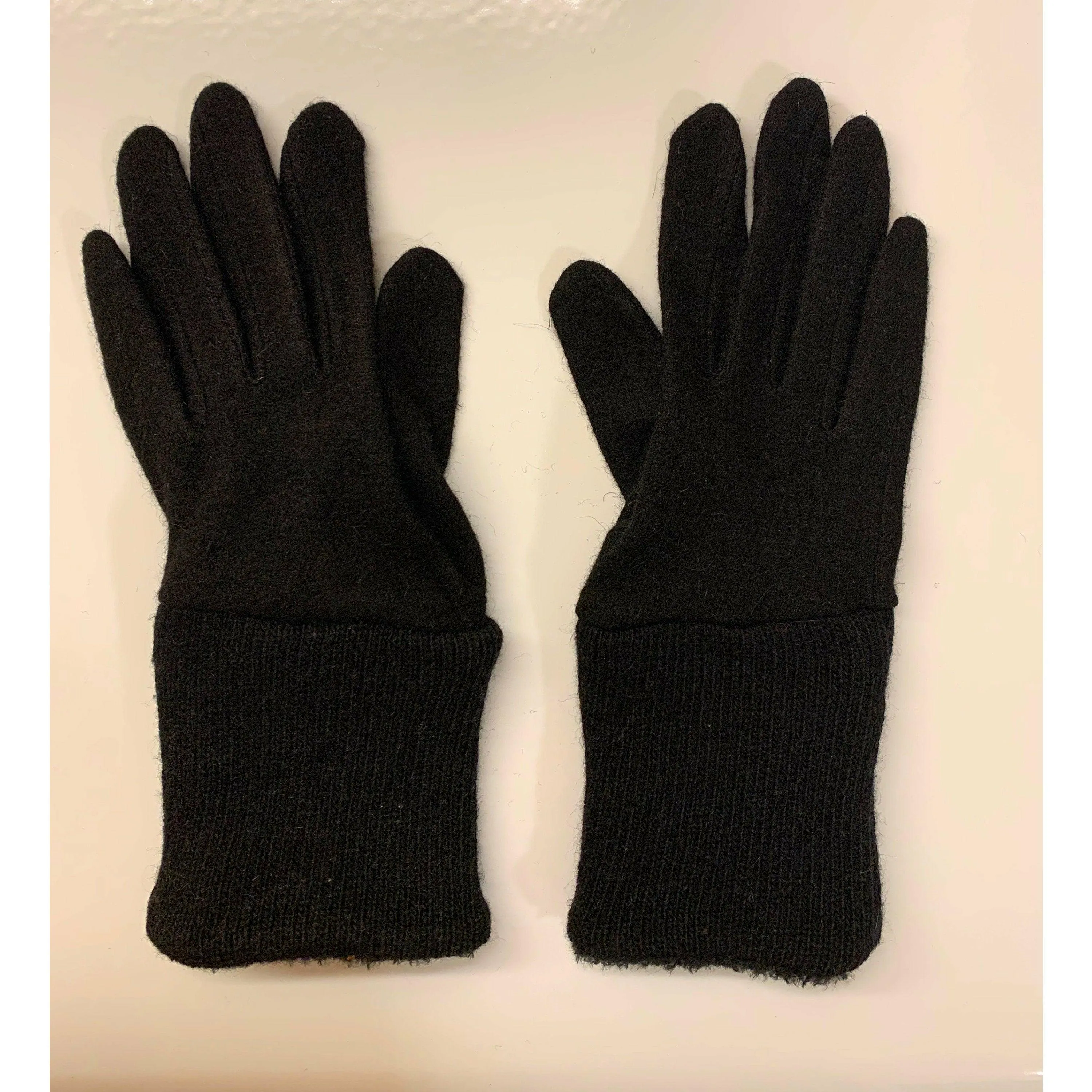 Solid Black full finger wool gloves. Toasty winter gloves stretch fit. Recycled sweater cuffs with cozy soft lining Free Shipping