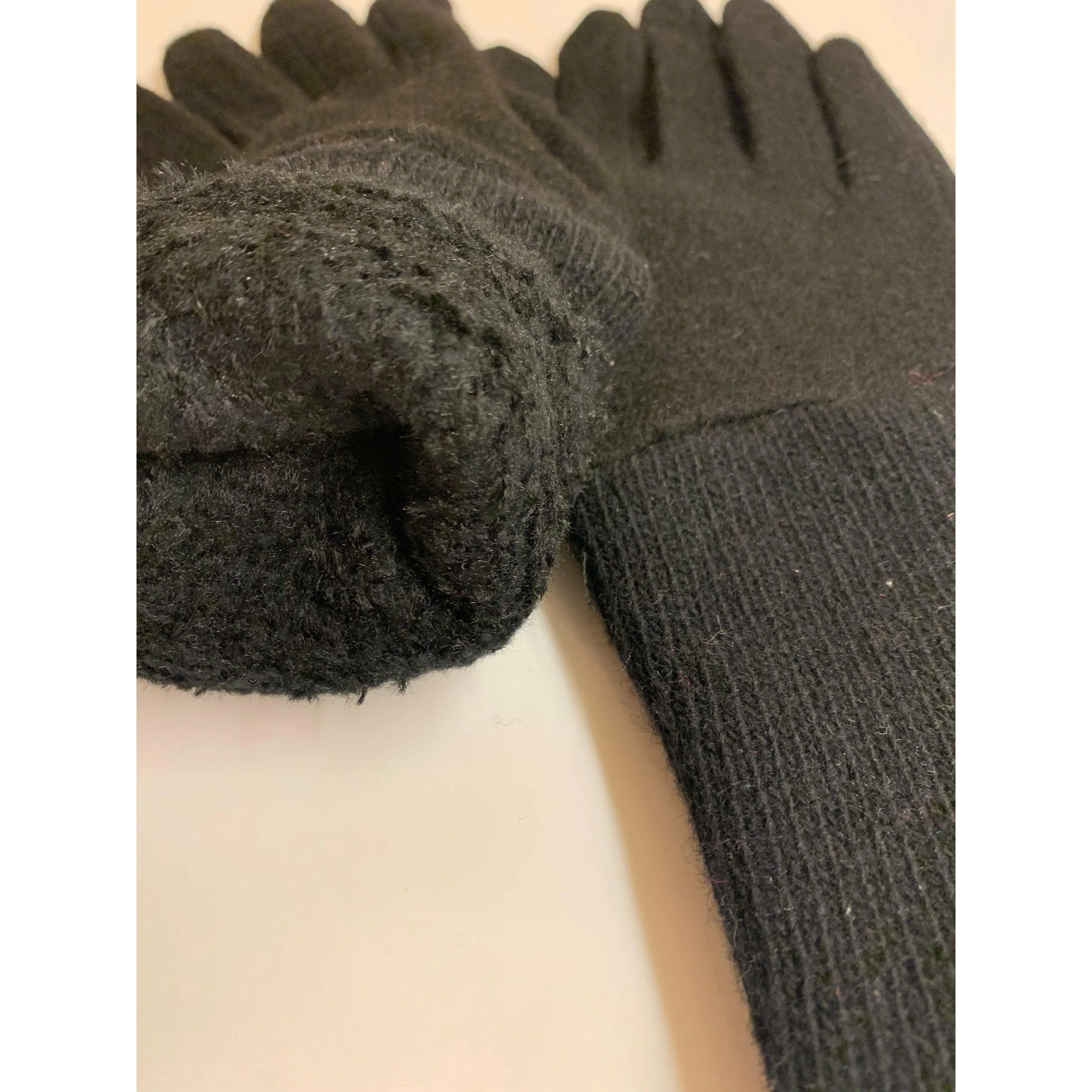 Solid Black full finger wool gloves. Toasty winter gloves stretch fit. Recycled sweater cuffs with cozy soft lining Free Shipping