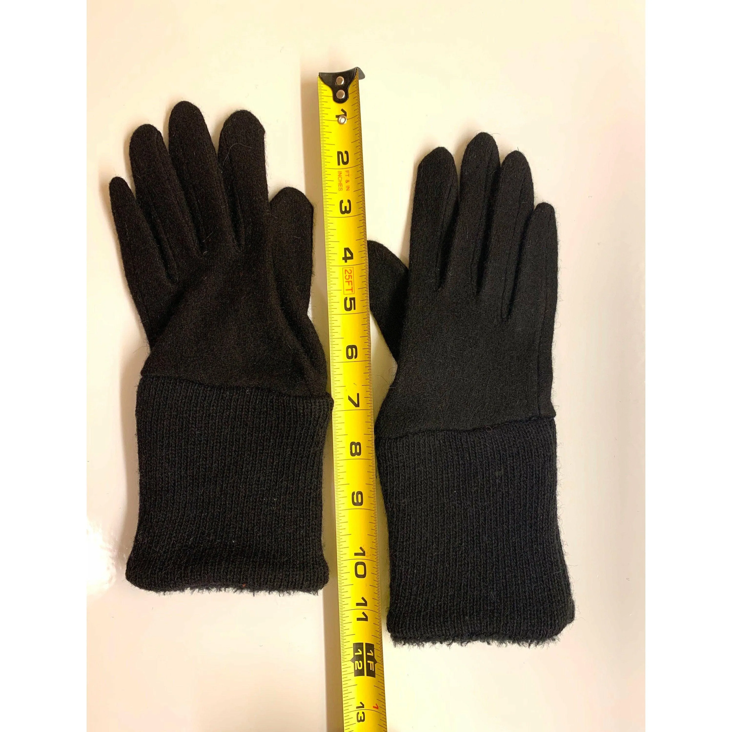 Solid Black full finger wool gloves. Toasty winter gloves stretch fit. Recycled sweater cuffs with cozy soft lining Free Shipping