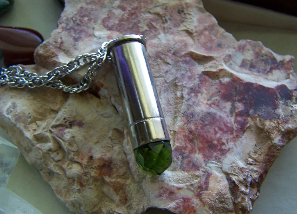 Spring Green Peridot Faceted Crystal Bullet Jewelry Pendant