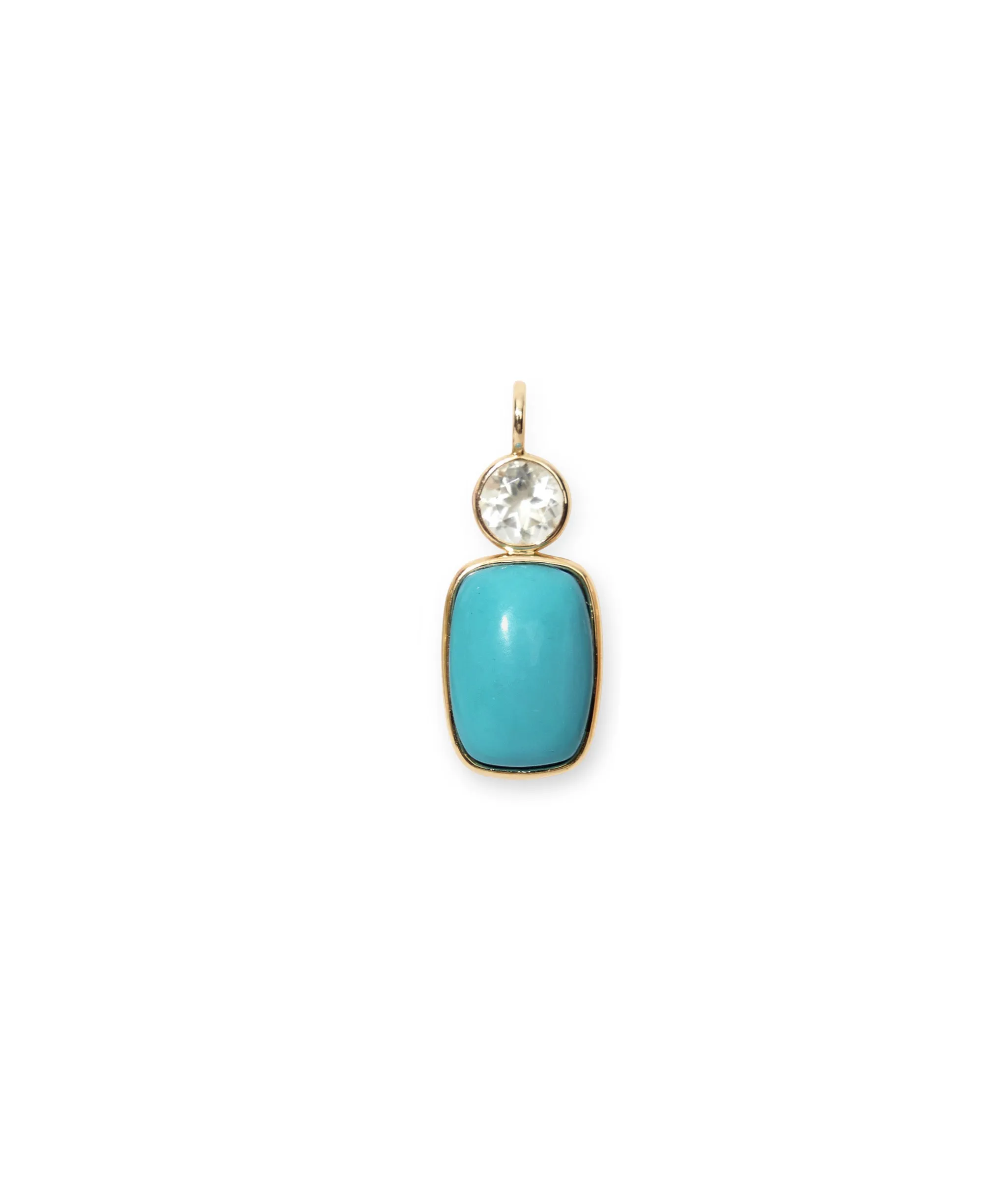 Stacked Oblong 14k Gold Necklace Charm in Green Amethyst & Turquoise Cabochon