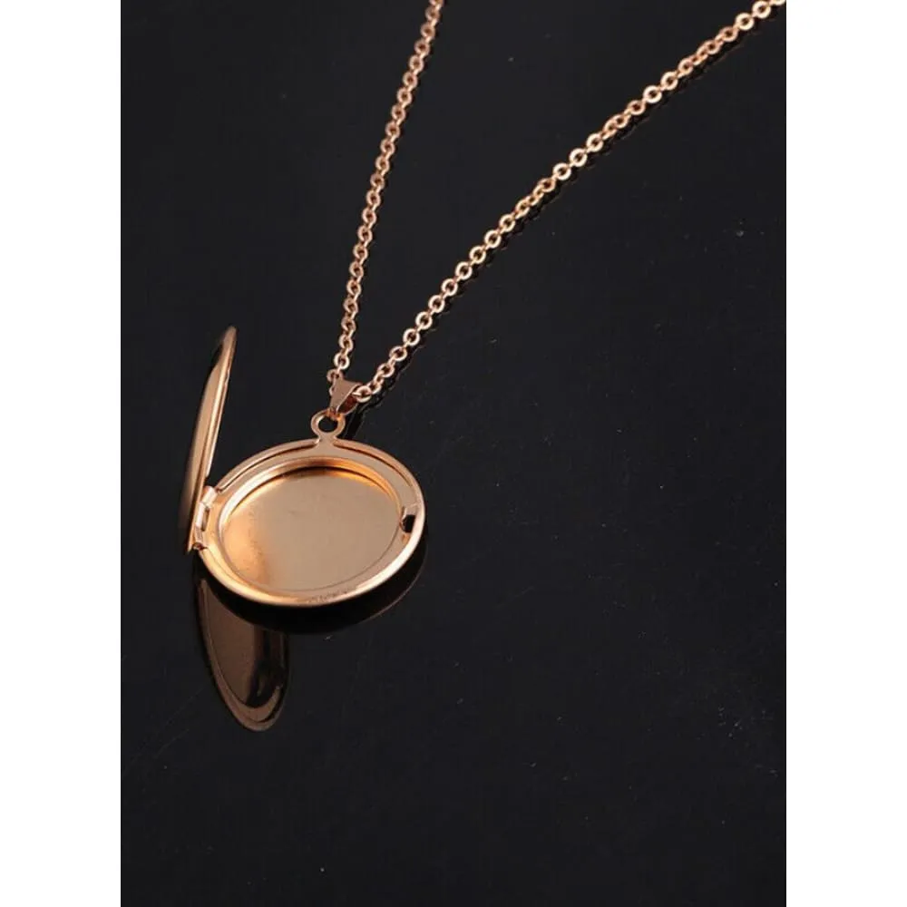 Stainless Steel Photo Locket Necklace Open Round Pendant Necklaces For Women Jewelry Family Birthday Gift