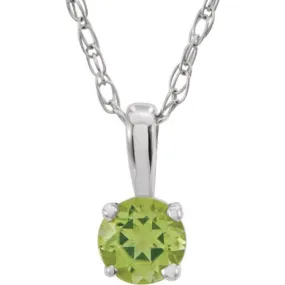 Sterling Silver 3 mm Imitation Peridot Youth Solitaire 14" Necklace