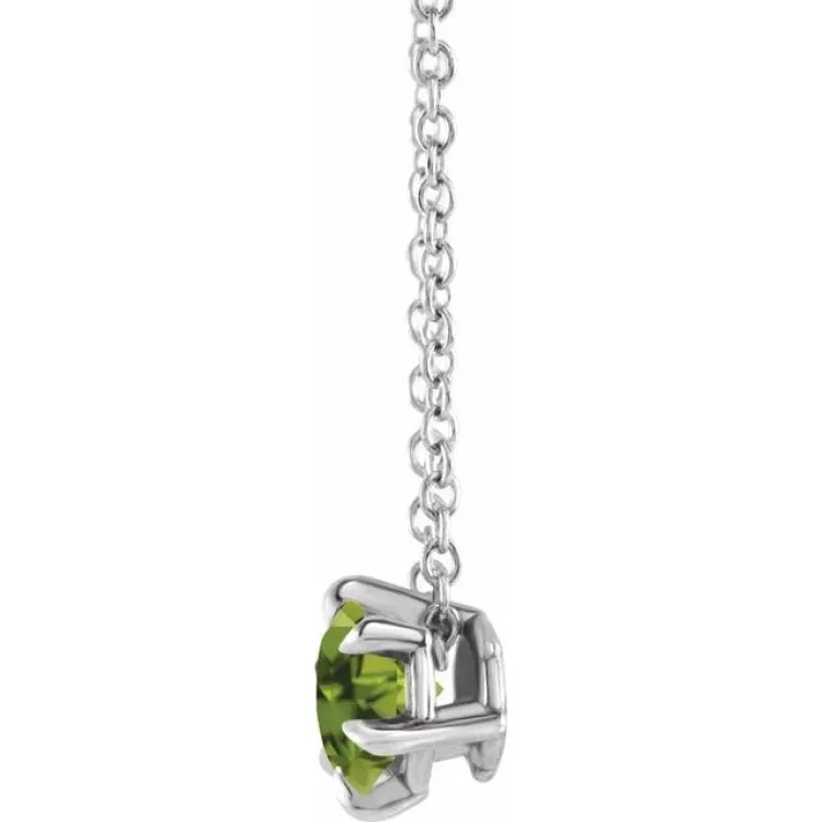 Sterling Silver 4 mm Natural Peridot Solitaire 16-18" Necklace