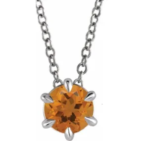 Sterling Silver 5 mm Natural Citrine Solitaire 16-18" Necklace