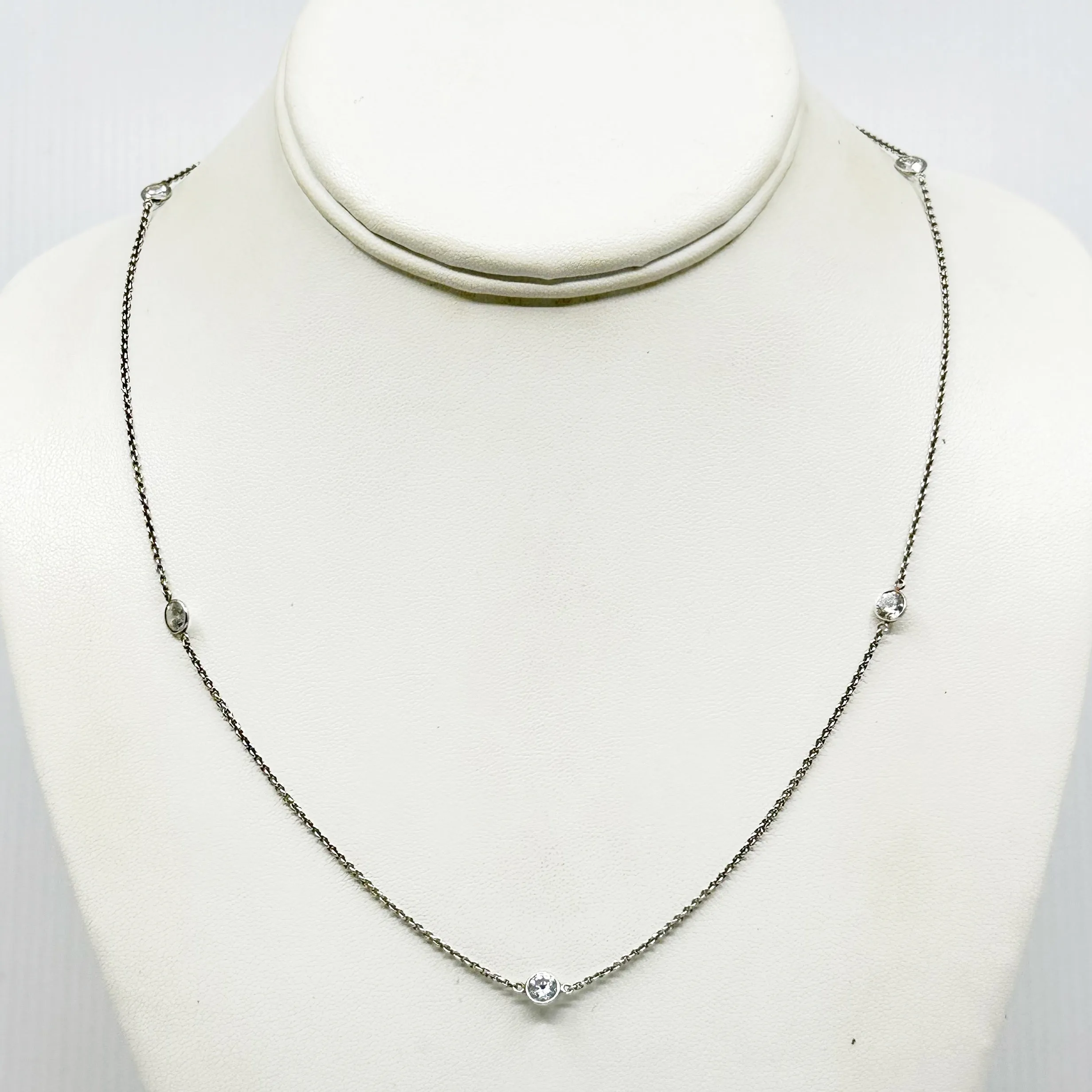 Sterling silver cubic zirconia by the yard chain necklace GM108