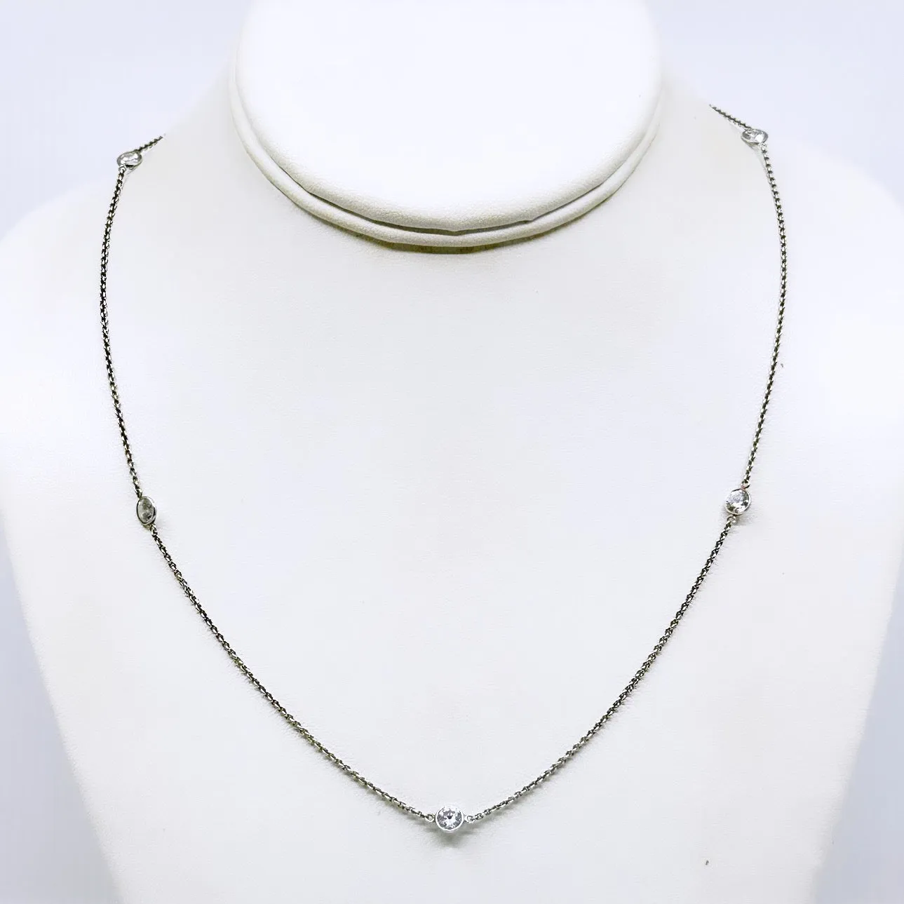 Sterling silver cubic zirconia by the yard chain necklace GM108