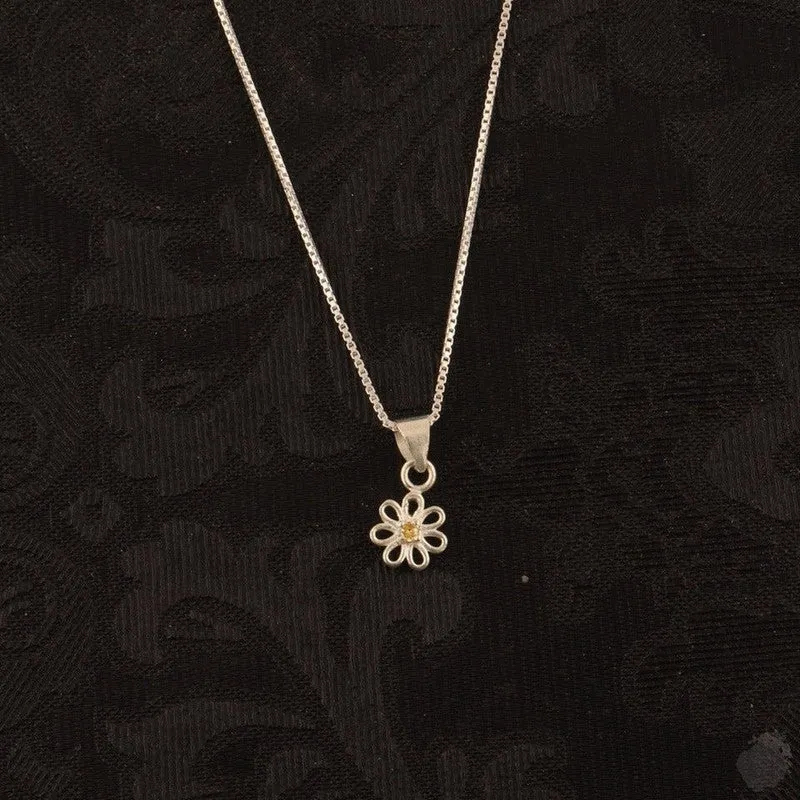 Sterling Silver Daisy Citrine Gem Pendant