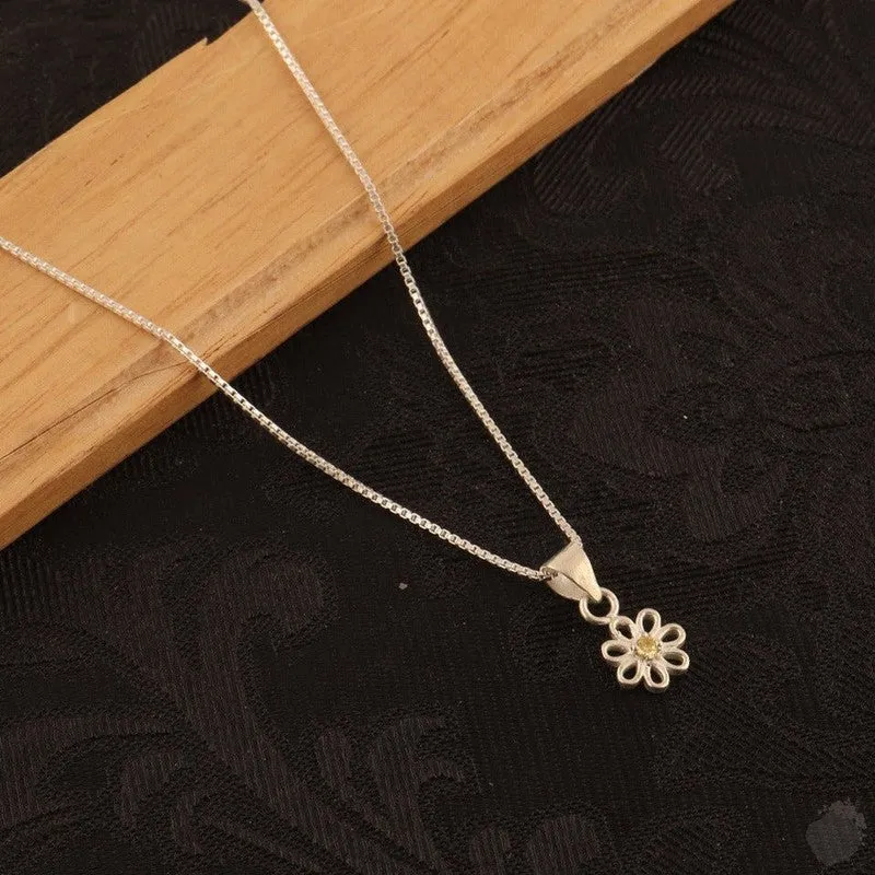 Sterling Silver Daisy Citrine Gem Pendant