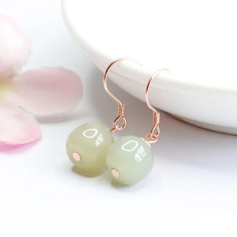 Sterling Silver Earrings with Natural Hotan Jade Hook