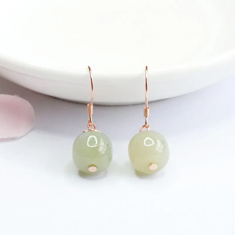 Sterling Silver Earrings with Natural Hotan Jade Hook