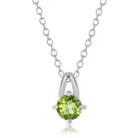 Sterling Silver Four Prong 5mm Round Peridot Necklace Peridot (98711)