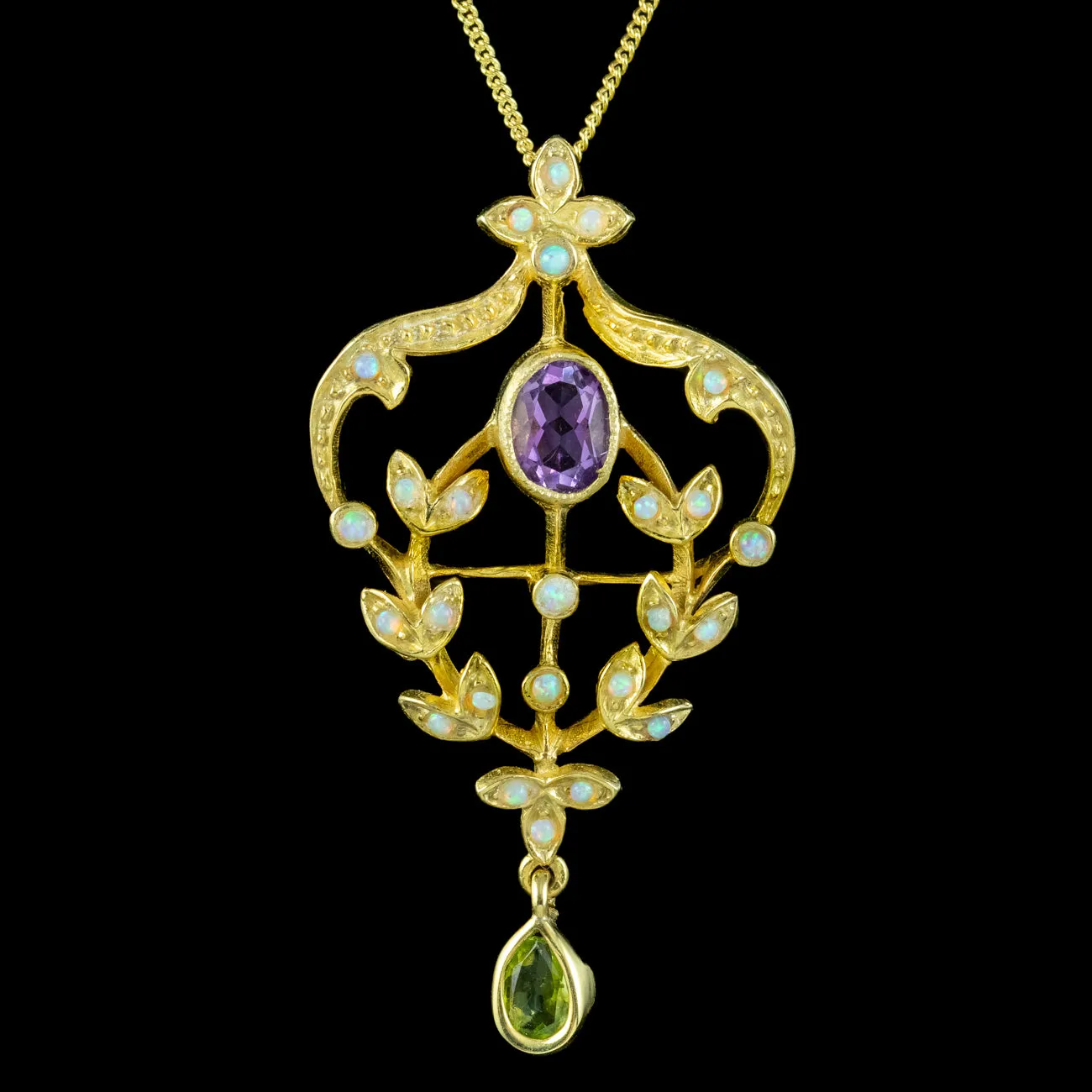 Suffragette Style Pendant Necklace Amethyst Opal Peridot Silver 18Ct Gold Gilt