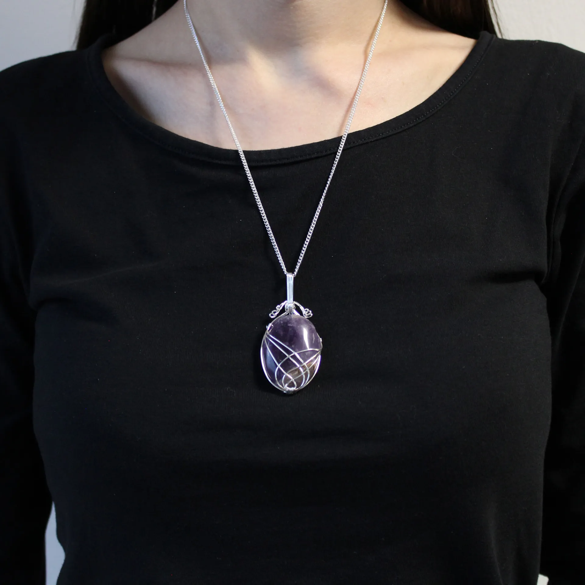 Swirl Wrapped Gemstone Necklace - Amethyst | Elegant & Healing Jewelry