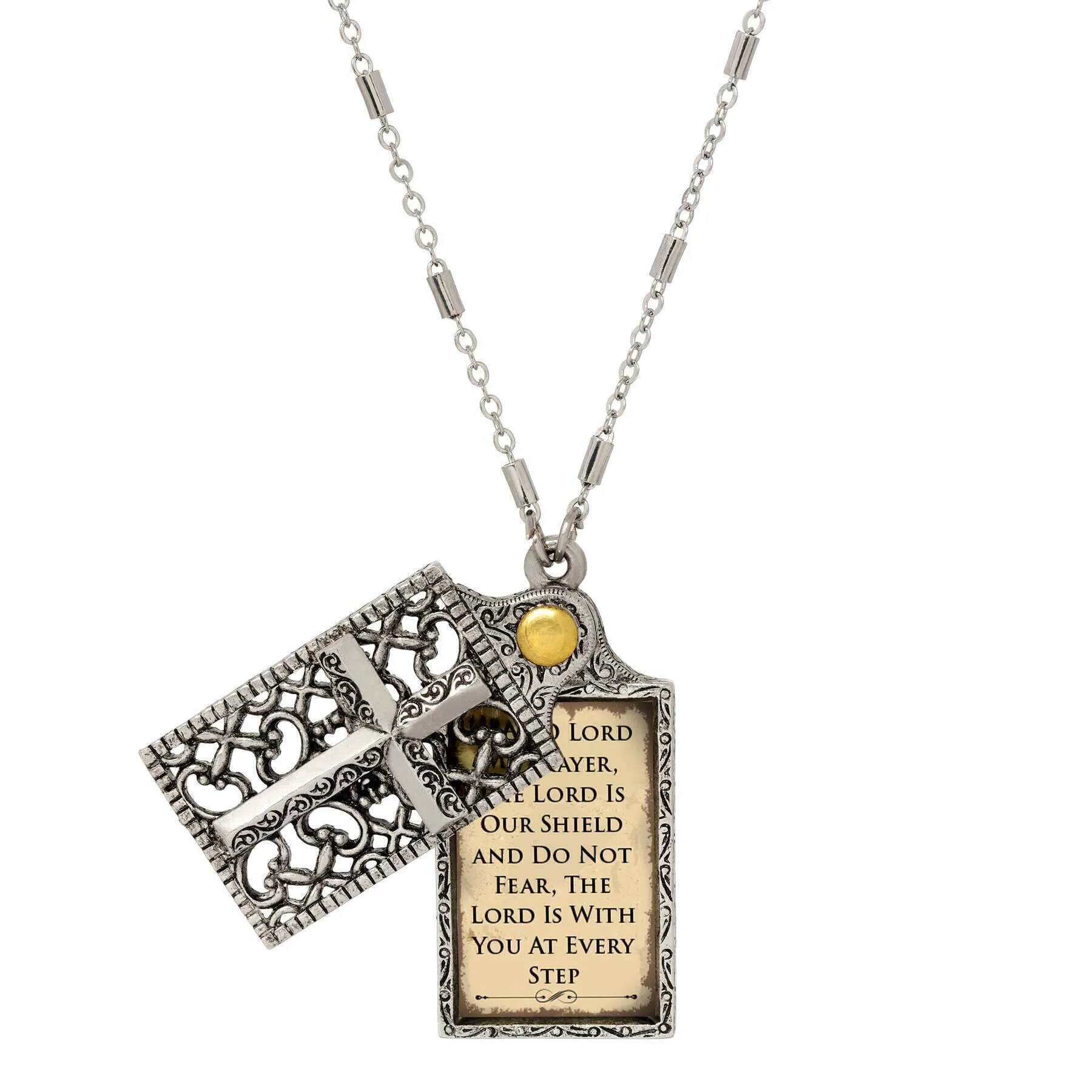 Symbols Of Faith Cross and "Hear O Lord" Slide Locket Necklace 28"