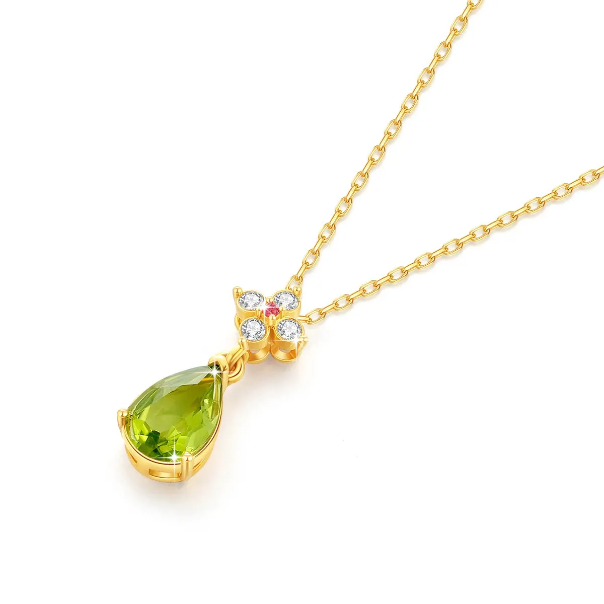 Szjinao 100% 18K Gold Peridot Necklace 7*10mm Natural Stone Teardrop K Gold Pendant Wedding Jewelry For Women With Certified New