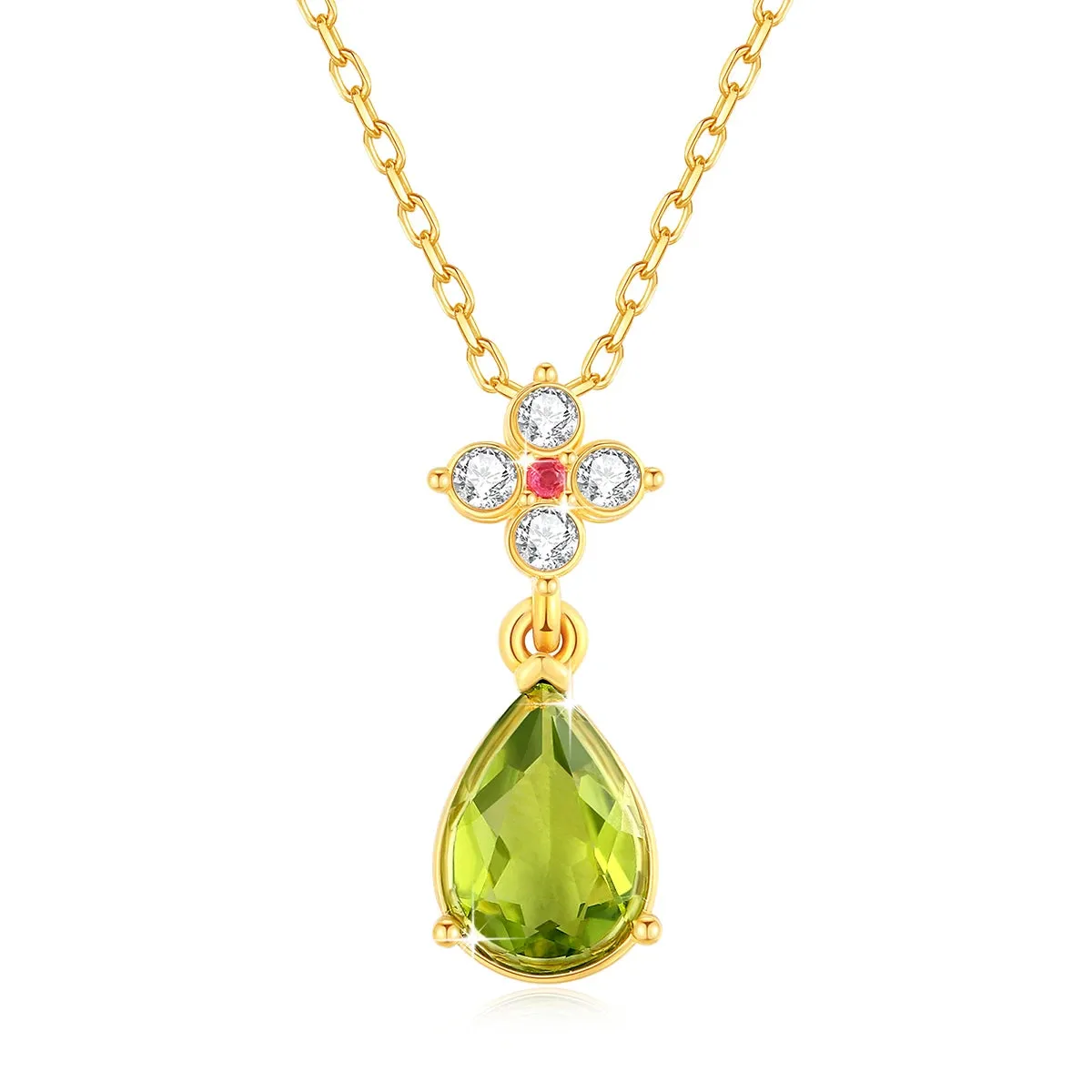 Szjinao 100% 18K Gold Peridot Necklace 7*10mm Natural Stone Teardrop K Gold Pendant Wedding Jewelry For Women With Certified New