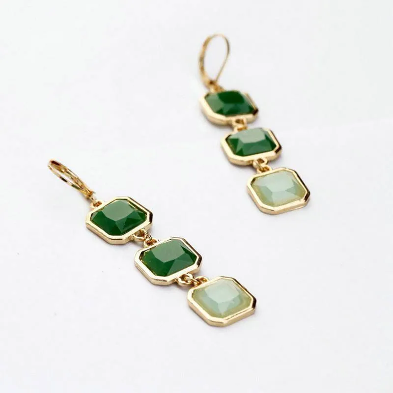 Talya Squares Jade Drop Earrings