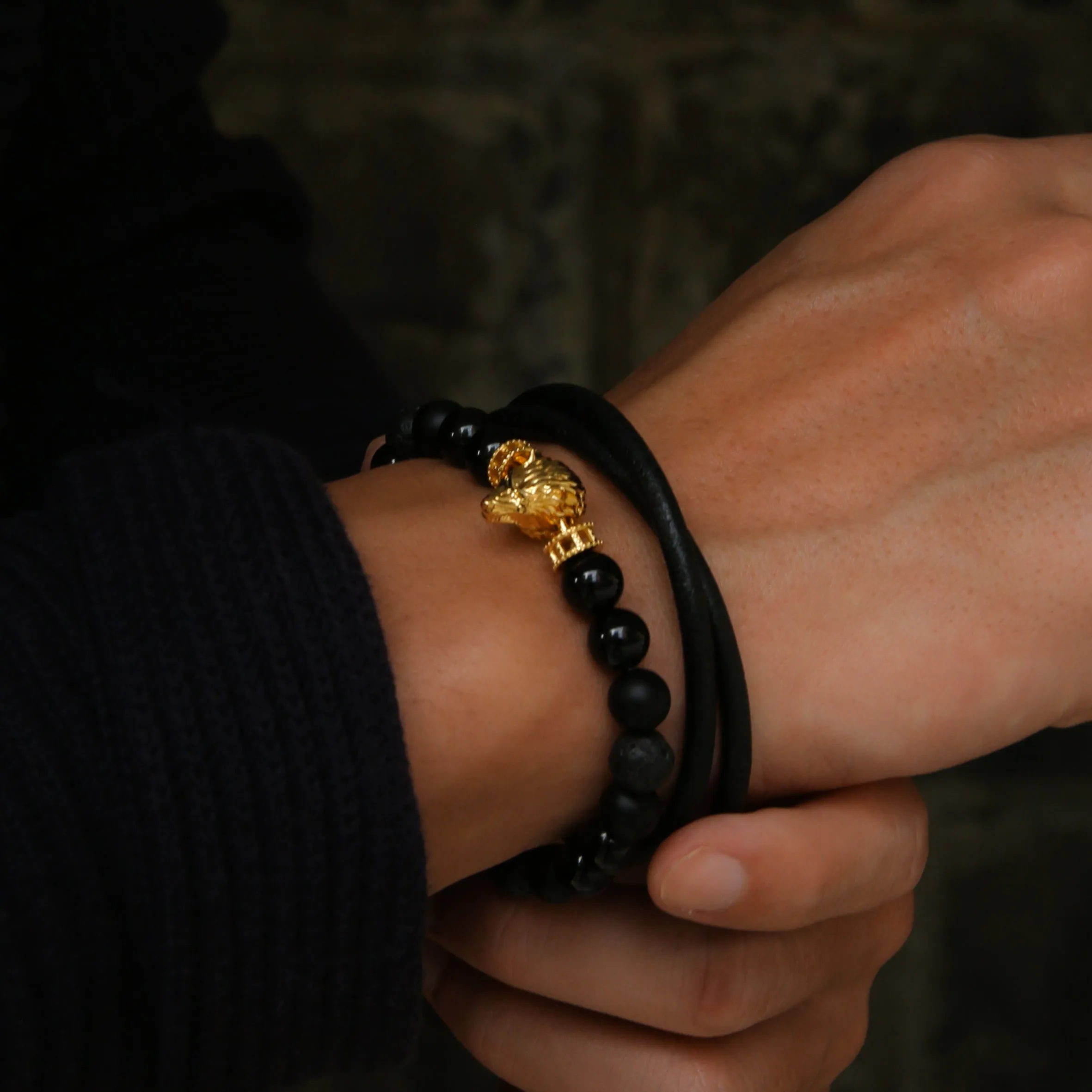 The Alpha Wolf | Onyx & lava Wolf Bracelet