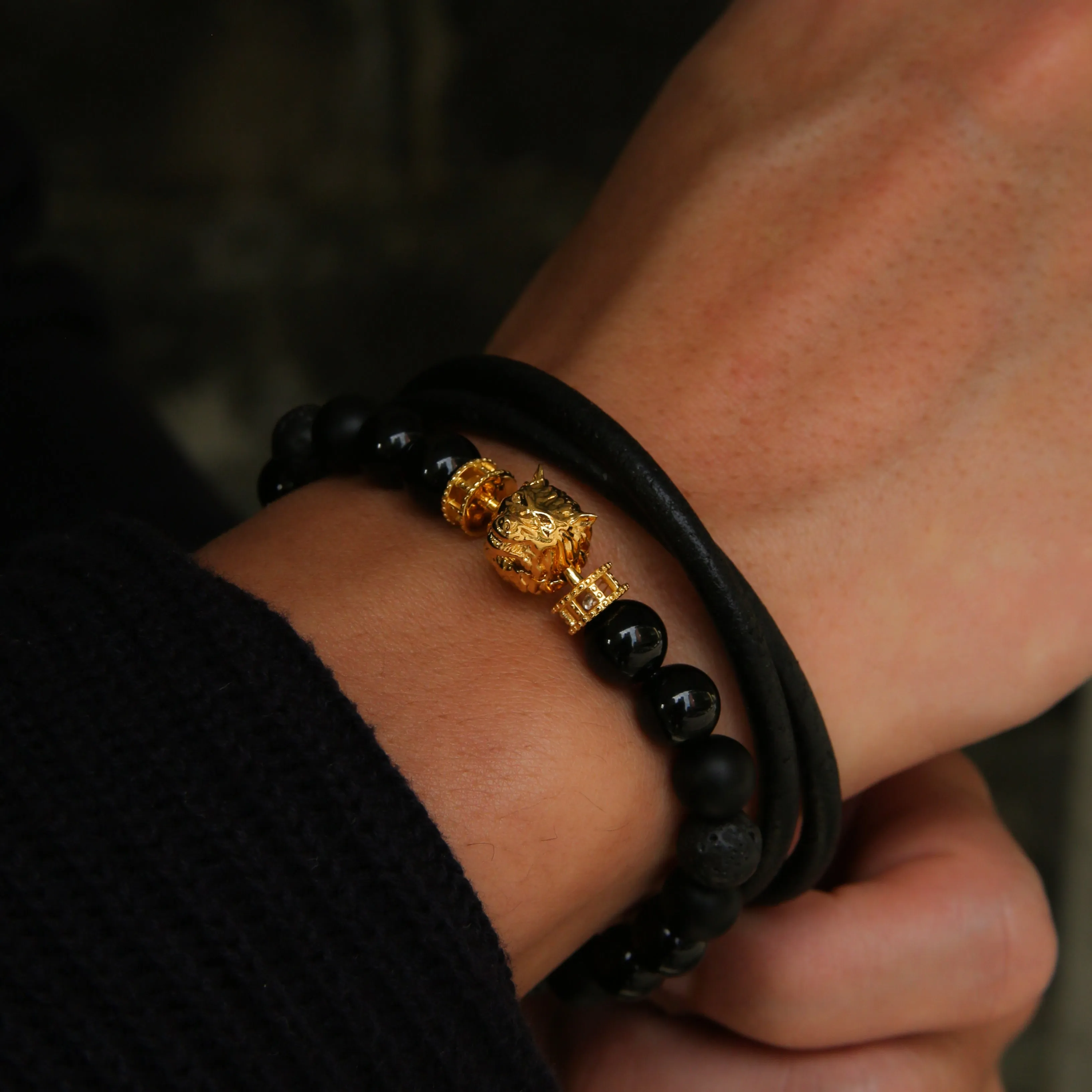 The Alpha Wolf | Onyx & lava Wolf Bracelet