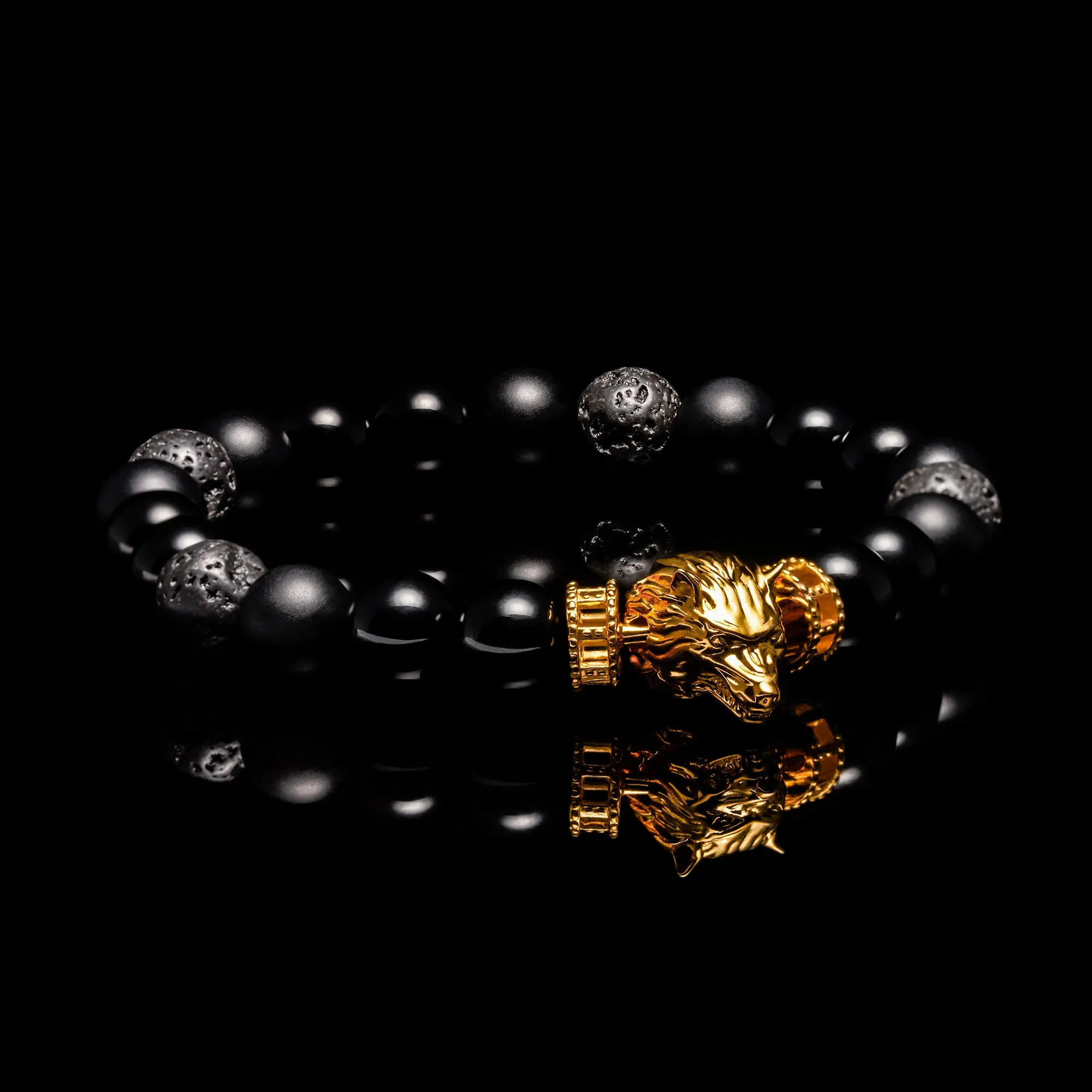 The Alpha Wolf | Onyx & lava Wolf Bracelet