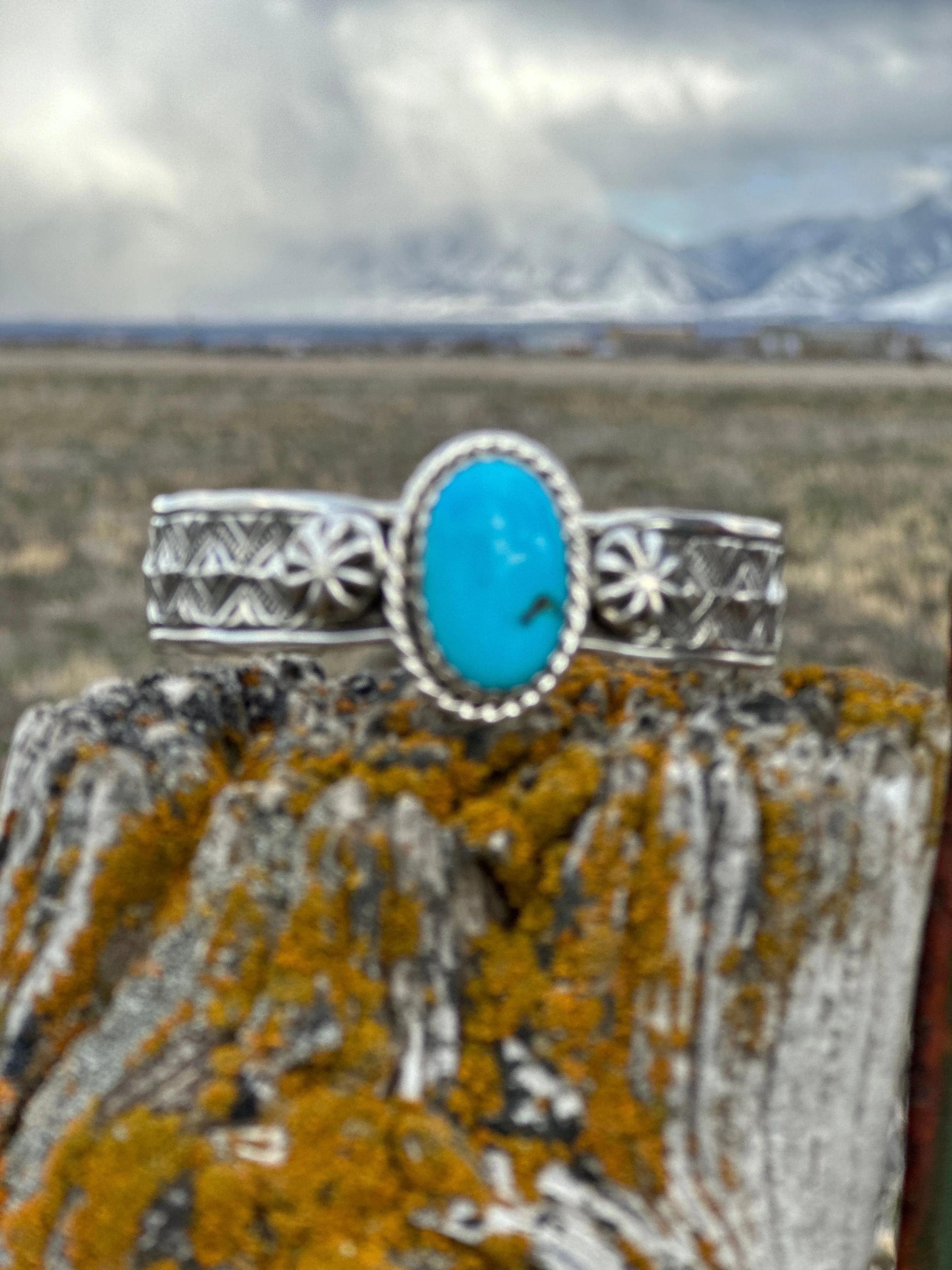 The Aztec Diamonds Sterling Silver & Kingman Turquoise (Real) Southwest Cuff Bracelet