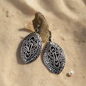 Tibetian Shield Silver Scroll Dangling Hook Earrings for Women