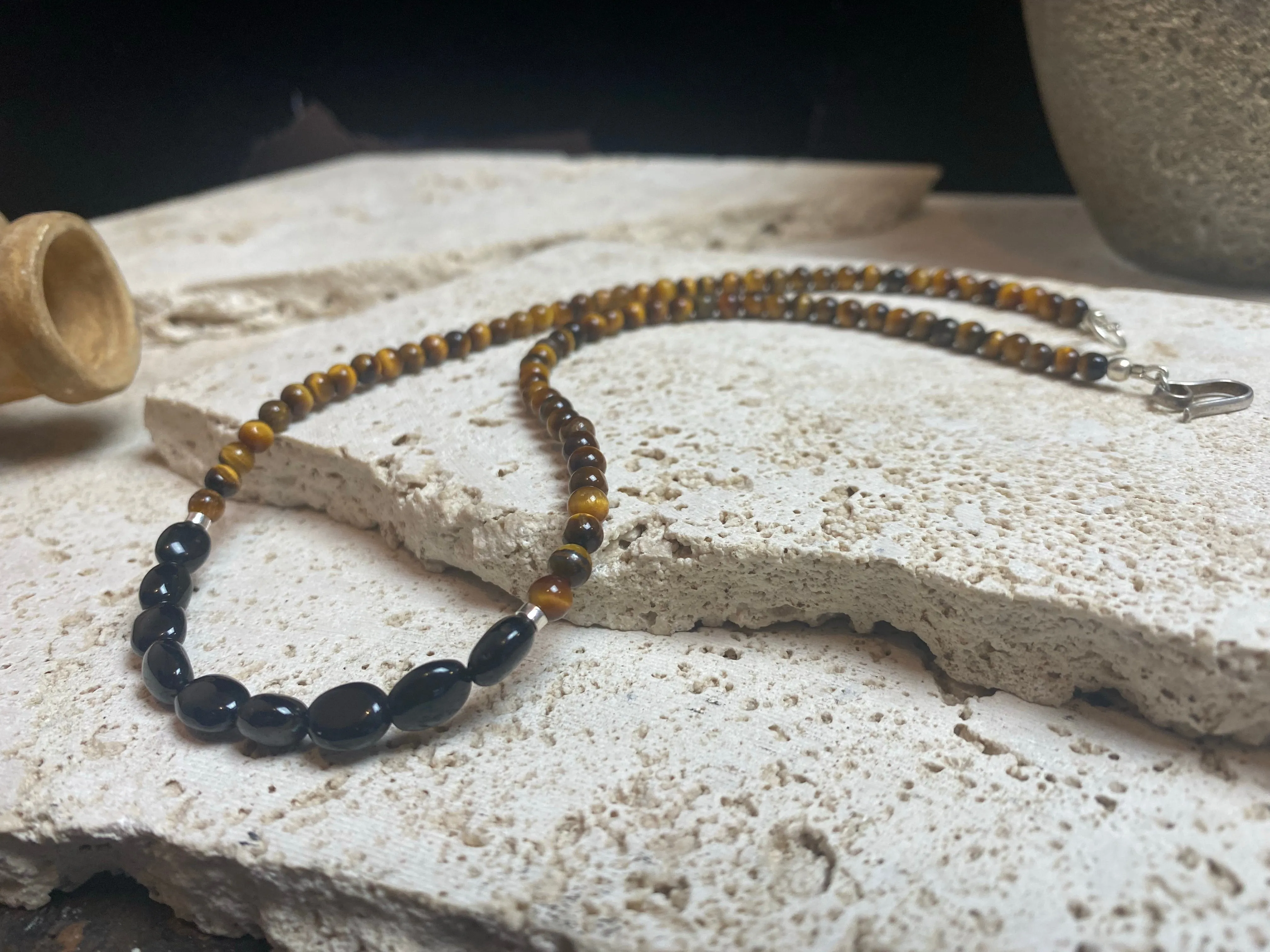 Tiger's Eye And Black Agate Necklace