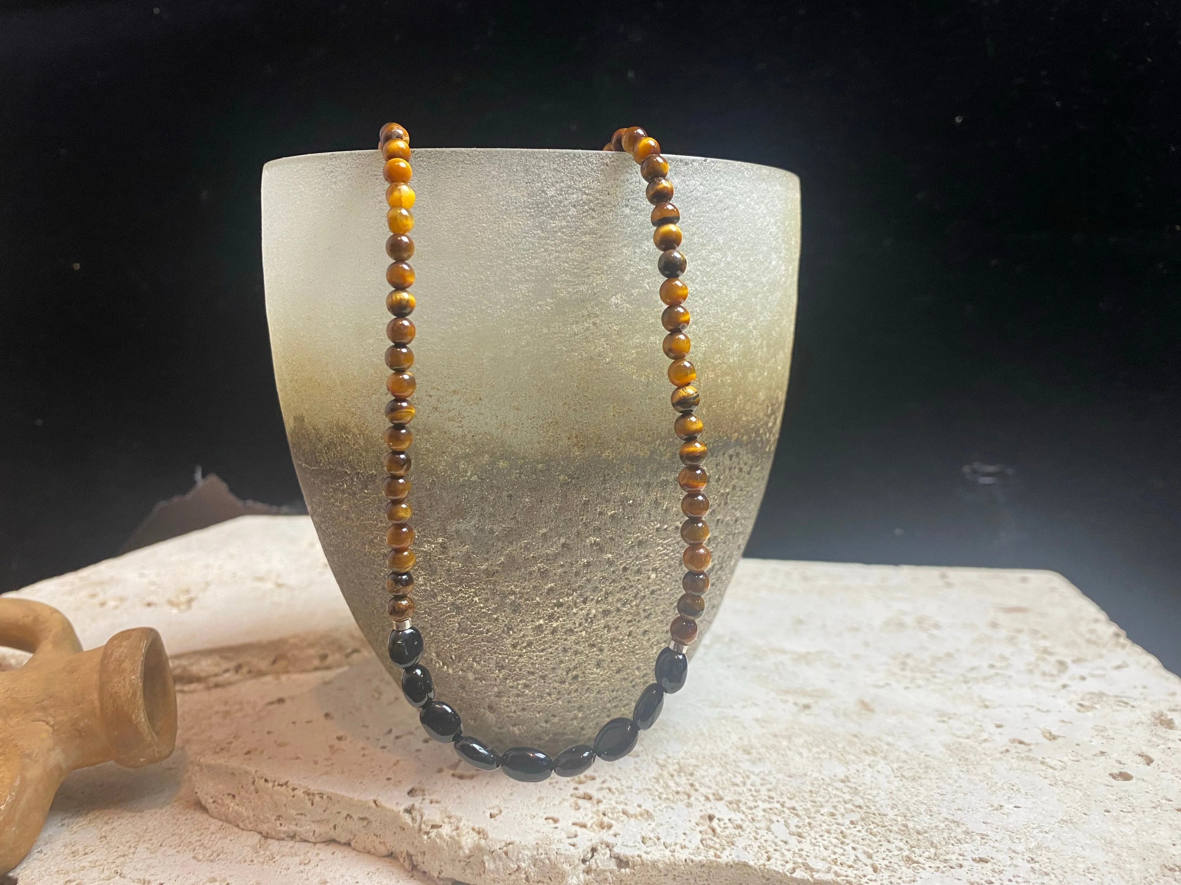 Tiger's Eye And Black Agate Necklace