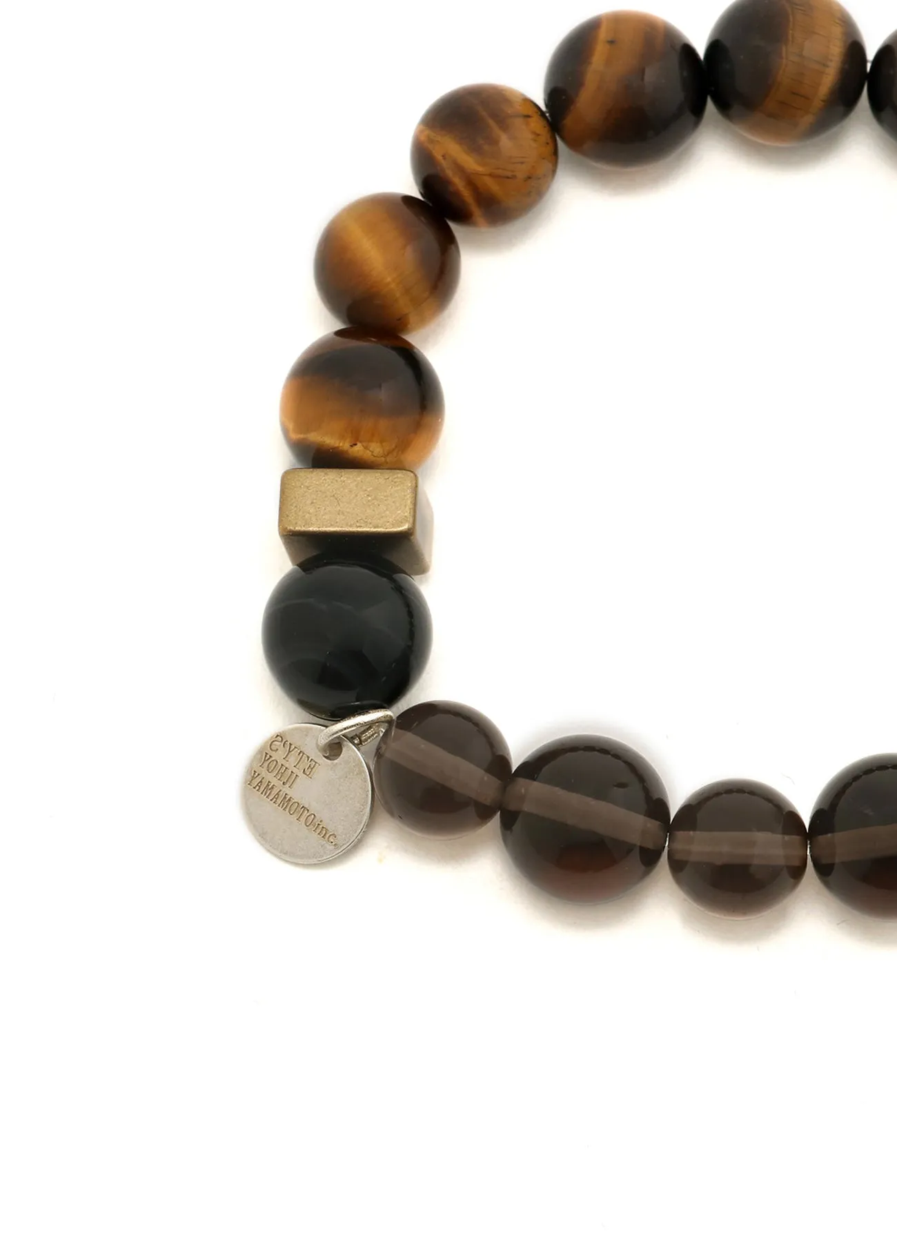 TIGER'S EYE SMOKY QUARTZ BRASS BRACELET