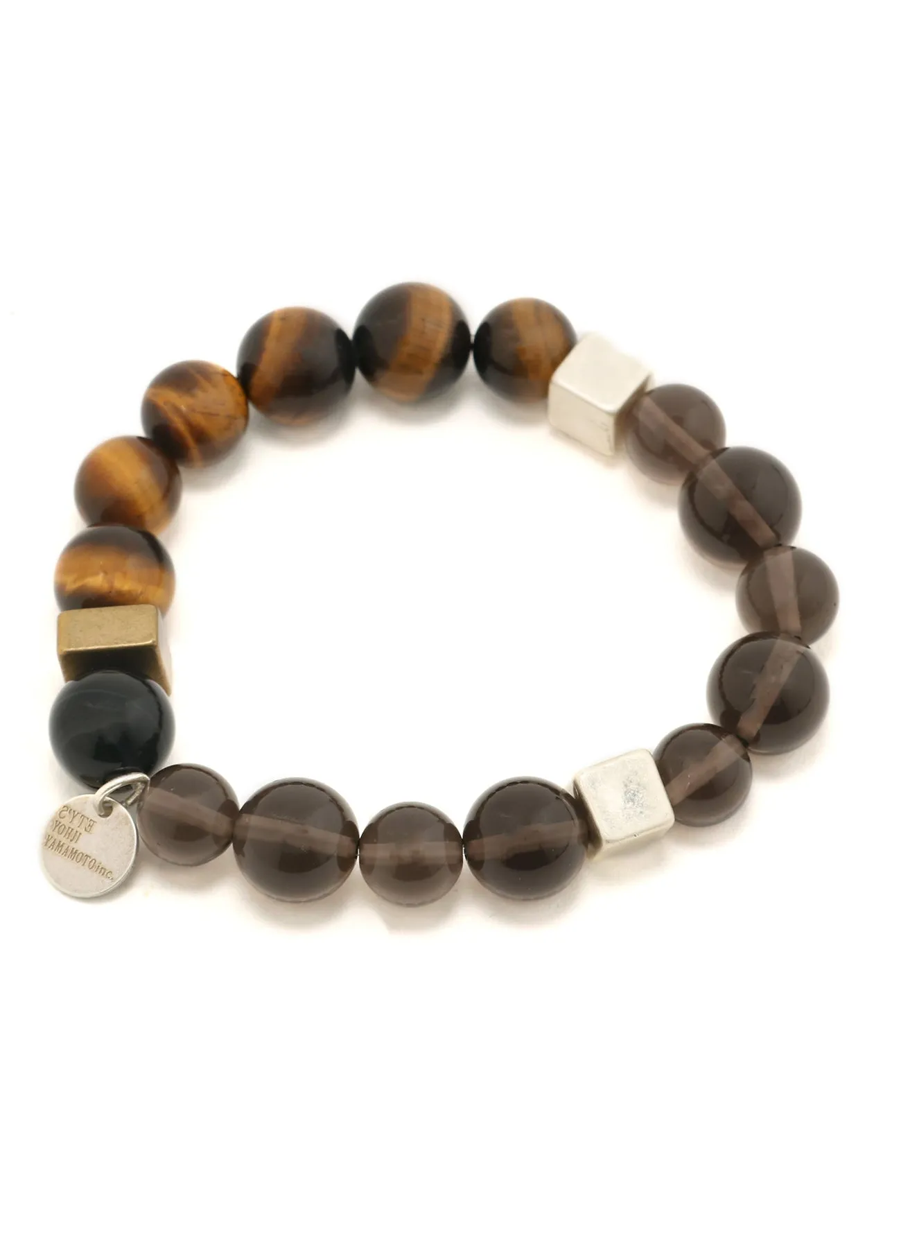 TIGER'S EYE SMOKY QUARTZ BRASS BRACELET