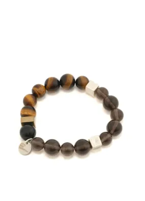 TIGER'S EYE SMOKY QUARTZ BRASS BRACELET