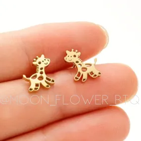 Tiny Gold Giraffe Stud Earrings