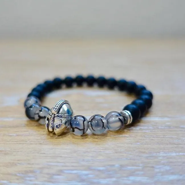 Tourmalinated Quartz and Black Onyx Matte Stone Warrior Bracelet