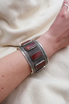 Turkish Silver Plated Brass Bangle with a Carnelian Sequence