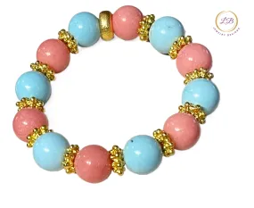 Turquoise & Rhodochrosite Gemstone Gold Beaded Bracelet