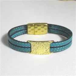 Turquoise Leather Bracelet with Gold Accents