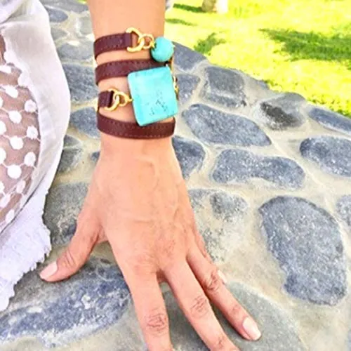 Turquoise Leather Wrap Bracelet