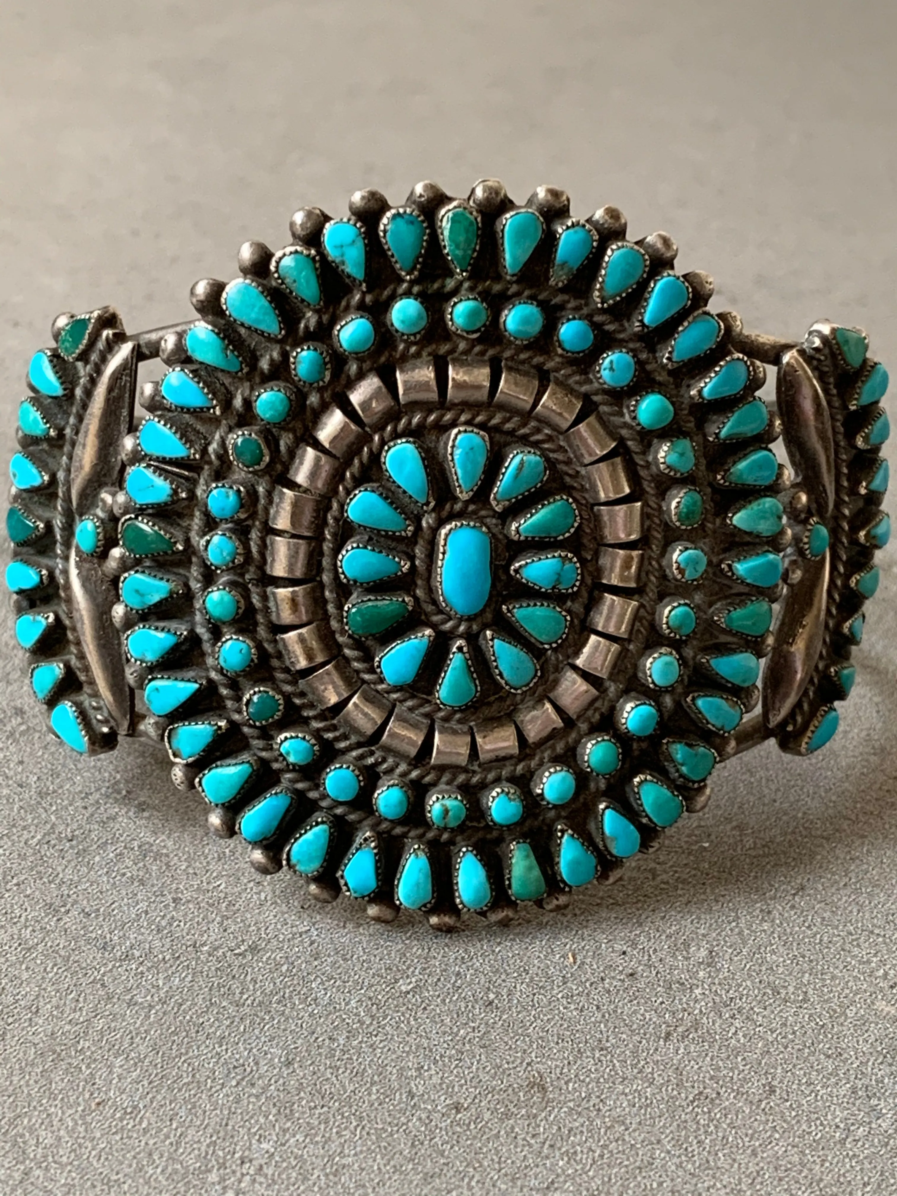 Turquoise Petit Point Zuni  Sterling Silver Cuff