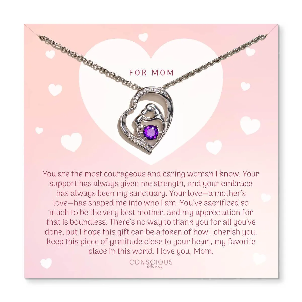 Unbreakable Bond - Mother & Child Crystal Heart Pendant with Amethyst