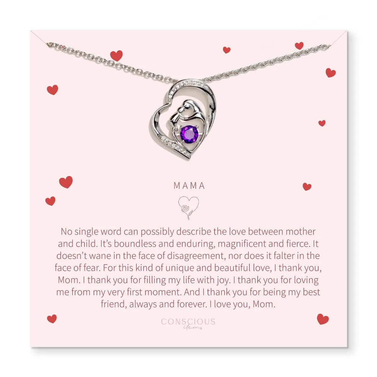 Unbreakable Bond - Mother & Child Crystal Heart Pendant with Amethyst