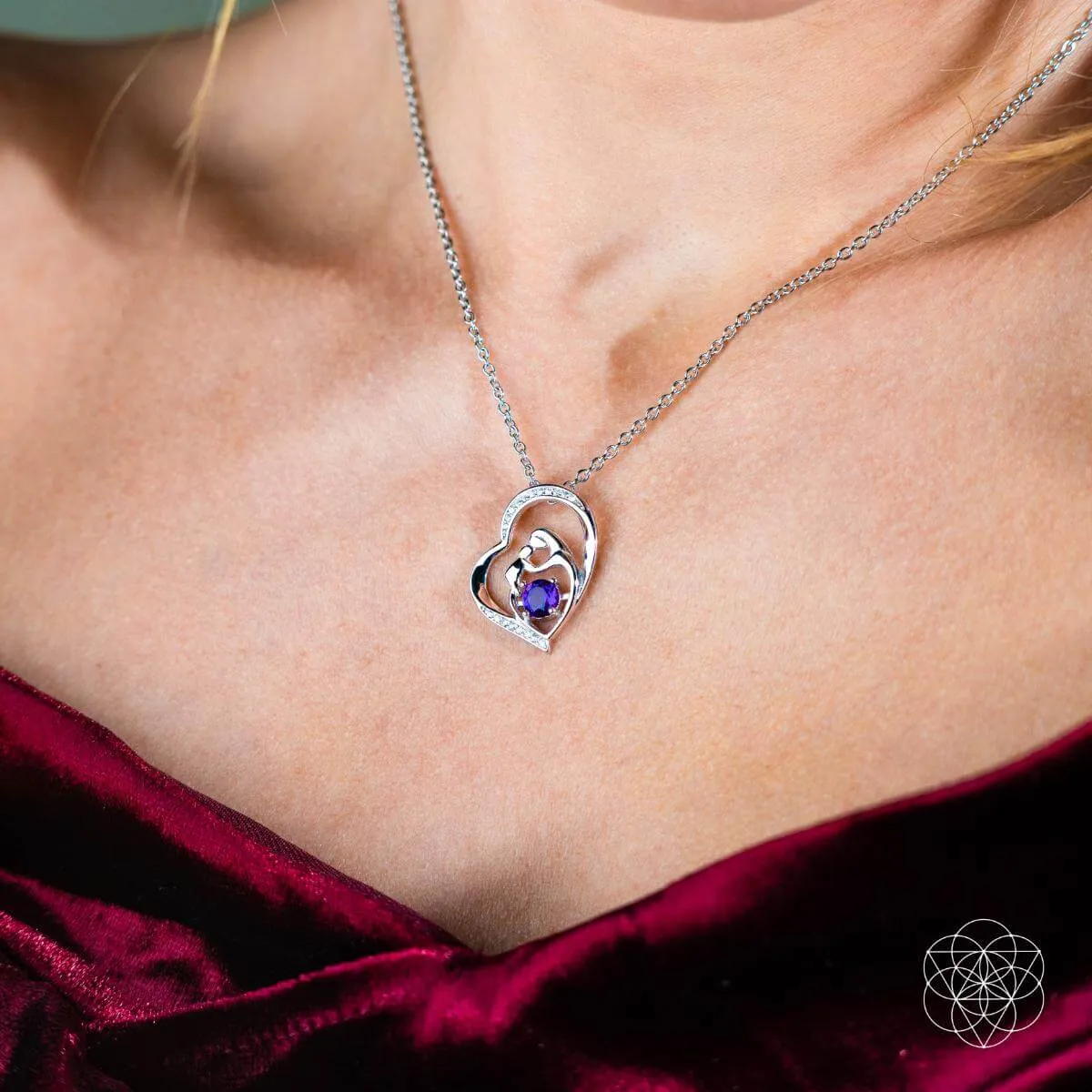 Unbreakable Bond - Mother & Child Crystal Heart Pendant with Amethyst