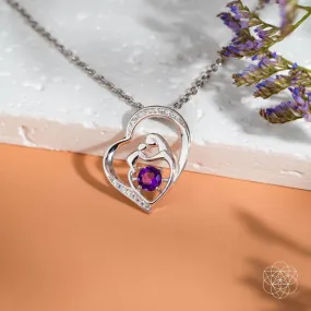 Unbreakable Bond - Mother & Child Crystal Heart Pendant with Amethyst